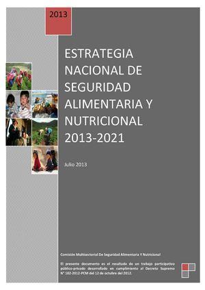 Estrategia Nacional de Seguridad Alimentaria y Nutricional 2013-2021 Estabilidad E 4.