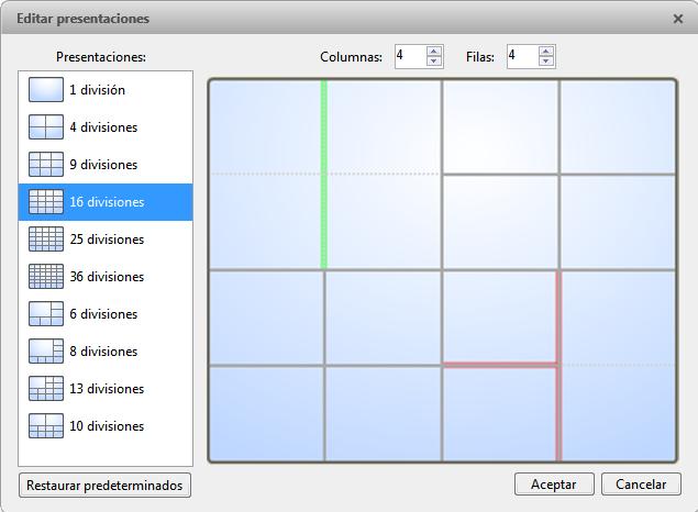 Vistas Figura B. Cuadr de diálg Editar presentacines Para crear un panel de imágenes mayr, seleccine una línea gris para eliminar el brde entre ds paneles de imágenes.