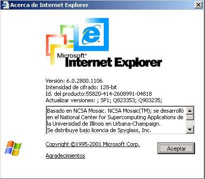 Acerca de Interner Explorer En la ventana Acerca de Internet Explorer