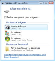 Windows Vista En Windows Vista, podría aparecer un cuadro de diálogo de reproducción