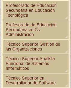 BARRA DE MENÚ Descripción de las 5 carreras que se dictan en el Instituto.