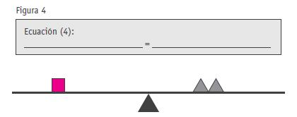 Figura 4 > Elaboran la ecuación (4) que modela la balanza en la figura 4. Reconocen que la ecuación (4) representa la solución de la ecuación original.