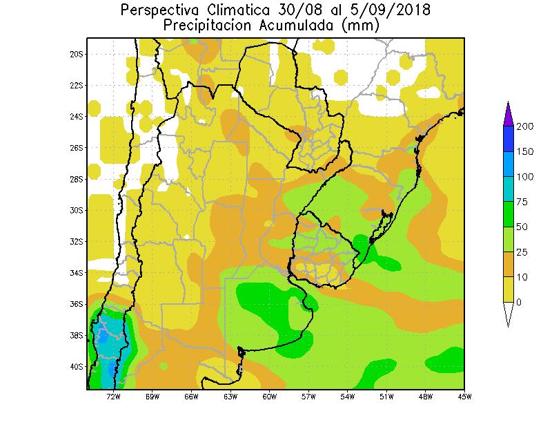 30 DE AGOSTO AL 5 DE SEPTIEMBRE DE 2018 Paralelamente, el paso de un frente de Pampero provocará precipitaciones de variada intensidad sobre el este del área agrícola, mientras que las áreas