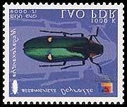 Coleoptera : Buprestidae : Megaloxantha assamensis Coleoptera : Scarabaeidae : Dynastinae : Eupatorus gracilicornis 2002 Agosto 1 : Phila Korea : Coleoptera (bloque de 8 valores) (Y & T :