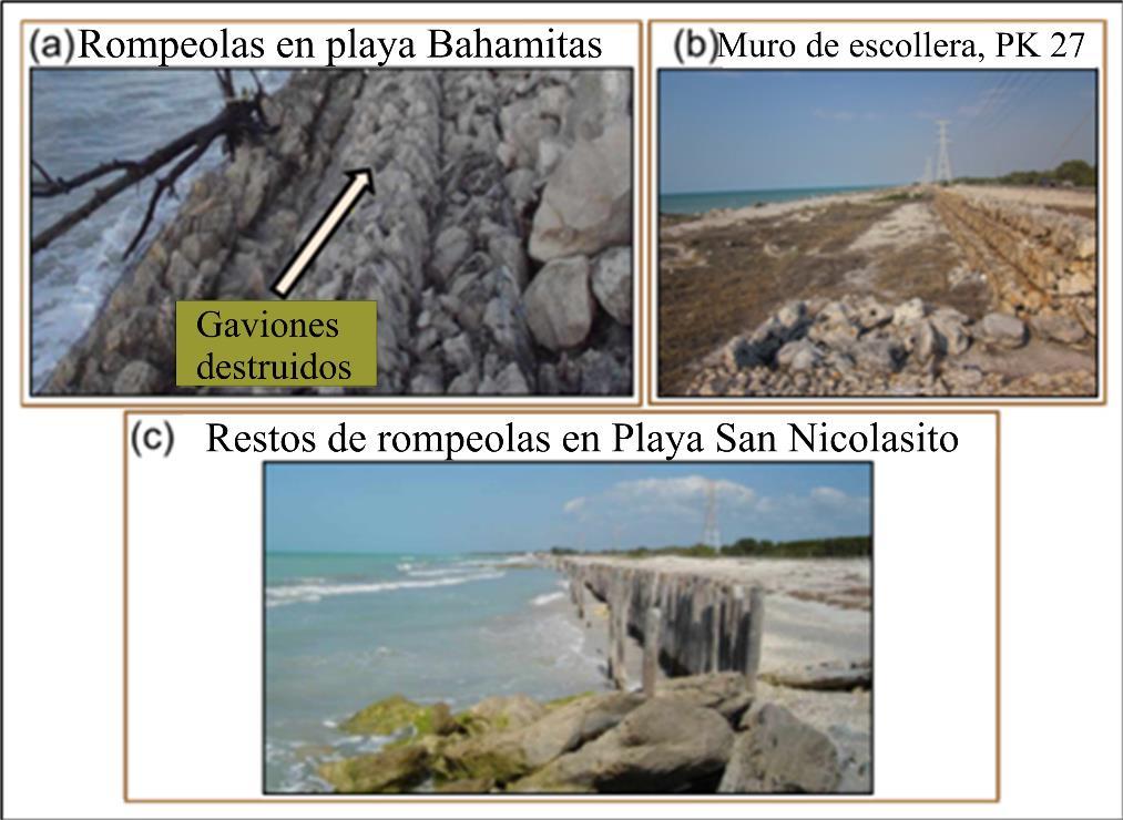 X.9. Intervención humana La intervención humana en Isla del Carmen consiste principalmente en la construcción de estructuras de protección (espigones; gaviones de escollera, a lo largo de la costa y