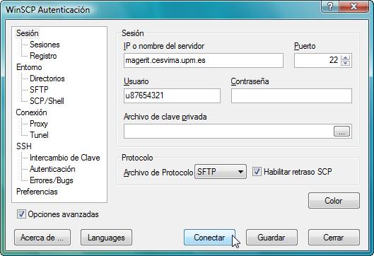 SSH en Windows 5.2. Descarga de ficheros La copia de información en Magerit se debe realizar utilizando el protocolo SSH.