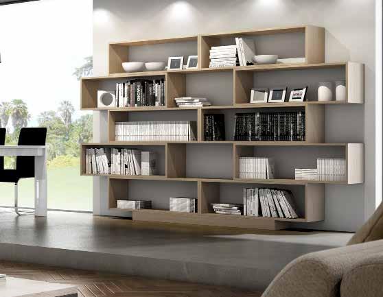 Para espacios auxiliares disponemos estanterias que permiten aumentar el espacio para libros o cualquier elemento decorativo. 32 Acabados.