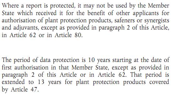 Exclusividad de Datos Propietarios en UE Reglamento 1107/2009 Art.