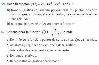 Representación gráfica Ejercicio Estudio general de funciones polinómicas y racionales.