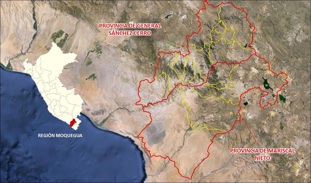 - Provincia: Mariscal Nieto Distrito de Carumas: huaycos, derrumbe y deslizamiento. o Localidad: Carumas Distrito de Moquegua: erosión, huayco e inundación.