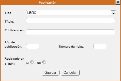 Obras Realizadas En esta opción usted puede registrar o editar información de la educación recibida, para ingresar un nuevo registro de clic en el botón Añadir Publicación.