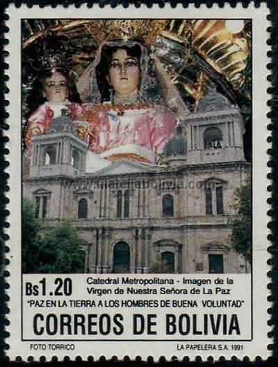 1 Bs. 1991 1991 CATEDRAL DE LA PAZ, IMAGEN DE XX ANIVERSARIO