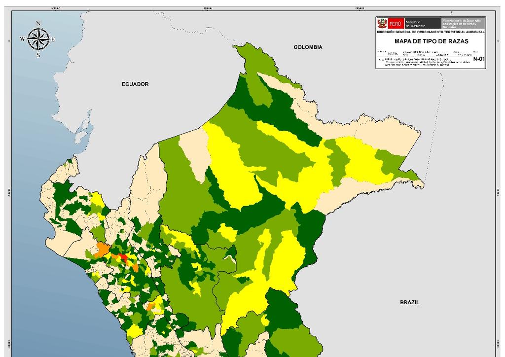 Mapa 1: Razas de maíz Fuente: MINAM DGDB/DRGB Este mapa muestra la distribución y concentración de razas de maíz nativo a nivel