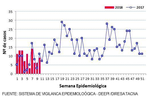 Gregorio Albarracín (30 casos) Alto Alianza (14 casos) y Ciudad Nueva (3 casos). En relación a la S.E. 10 del año 2017 hubo una disminución de 2 casos.