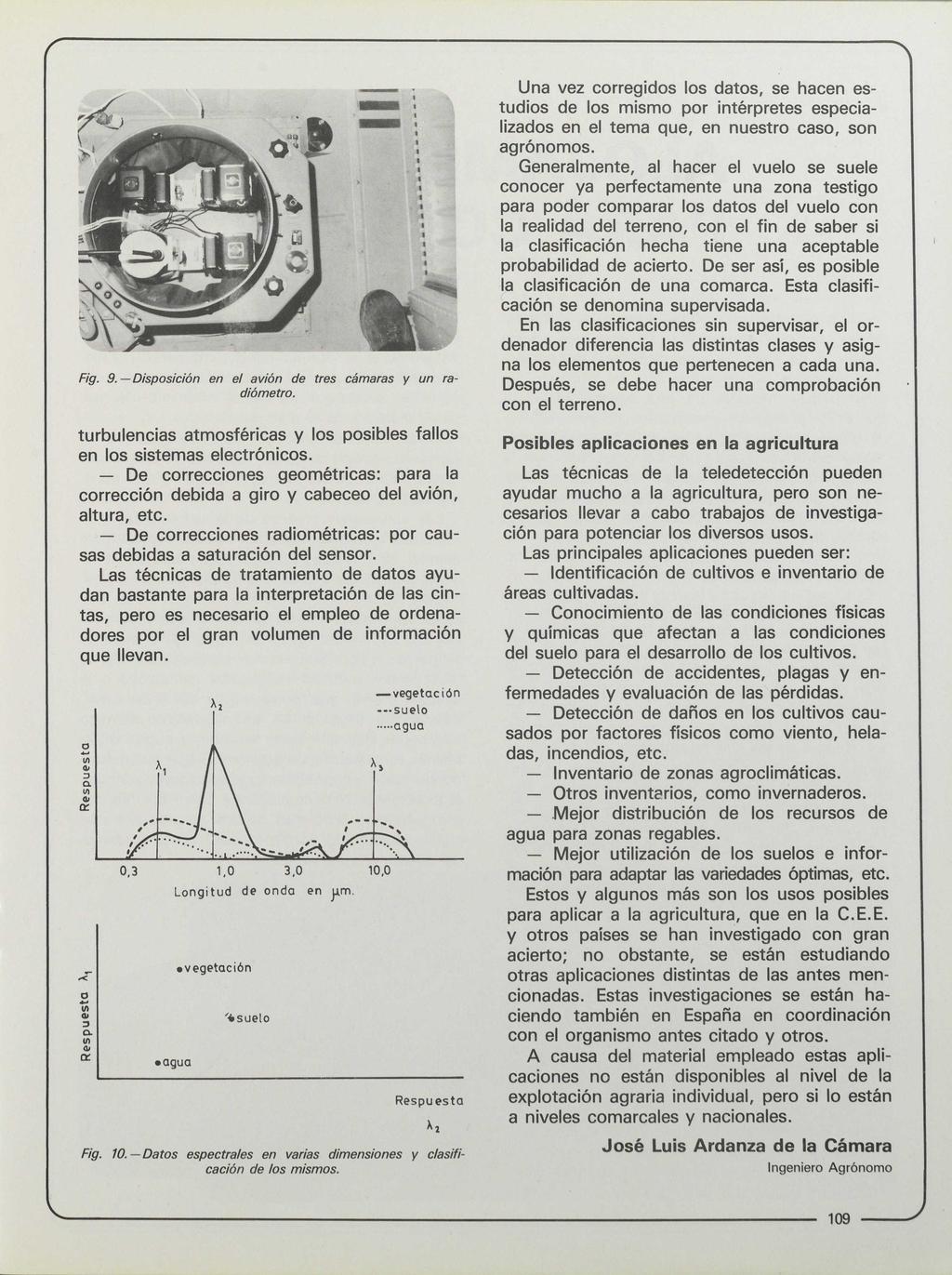 Fig. 9. Disposición en el avión de tres cámaras y un radiómetro. turbulencias atmosféricas y los posibles fallos en los sistemas electrónicos.