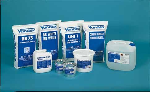 Productos aprobados Vandex: depósitos de agua potable Nombre y tipo del producto Tests y aprobaciones VANDEX refiérase también a las fichas técnicas consumo Mineralización de la superficie DWI / WRAS