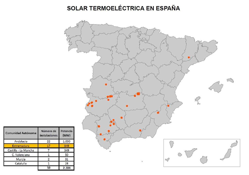 Imagen 5.1. Situación centrales solares termoeléctricas puestas en servicio en España. 5.2.