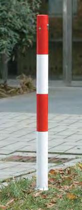 Pilona extraíble VIAL A Pilona extraíble fabricada en acero galvanizado revestida con pintura en polvo color rojo y blanco.