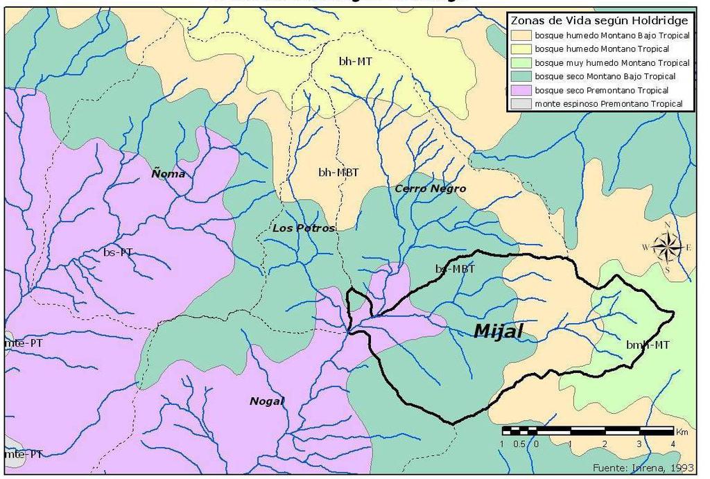 Ecosistemas y diversidad biológica Según el Mapa Ecológico del Perú (INRENA 1995), en la microcuenca de Mijal se pueden distinguir cuatro zonas de vida (Figura 4): bosque seco Pre Montano Tropical