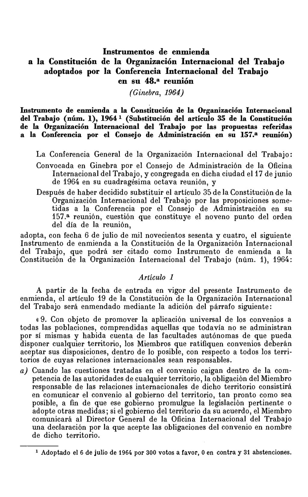 Instrumentos de enmienda a la Constitución de la Organización Internacional del Trahajo adoptados por la Conferencia Internacional del Trabajo en su 48.