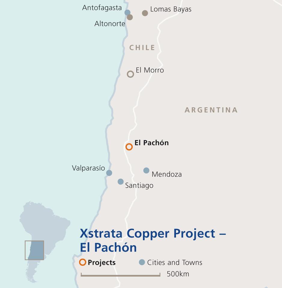 PROYECTO CUPRÍFERO EL PACHÓN Proyecto de desarrollo de una mina de cobre a tajo abierto, ubicado en la Provincia de San Juan, a 5 km de la frontera con Chile Cuerpo mineralizado con potencial para