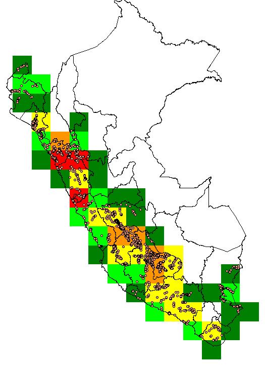 Con MAD Sin MAD Al 30/11/2015 Se han prospectado 1147 distritos (122 el 2013, 587 el 2014, 240 el 2015) en 16 regiones del Perú. Metodología de prospección: Cuasi censo.