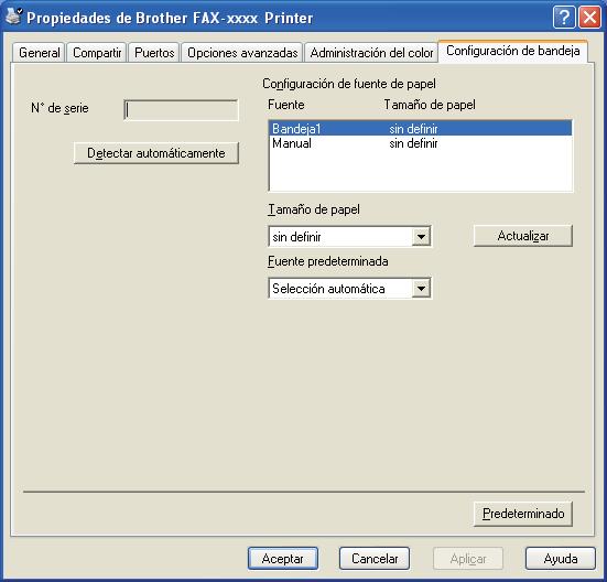 Impresión Ficha Configuración de bandeja 2 Para acceder a la ficha Configuración de bandeja, consulte Acceso a la configuración del control de impresora uu página 9.