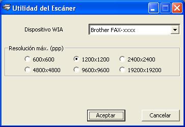 Escaneado (Para FAX-2940) En el caso de resoluciones superiores a 1200 ppp, utilice la Utilidad del Escáner. (Consulte Utilidad del Escáner uu página 31).