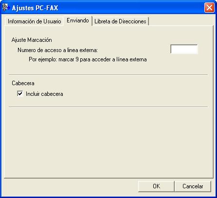Configuración del envío 5 En el cuadro de diálogo Ajustes PC-FAX, haga clic en la ficha Enviando para visualizar la pantalla que se muestra a continuación.