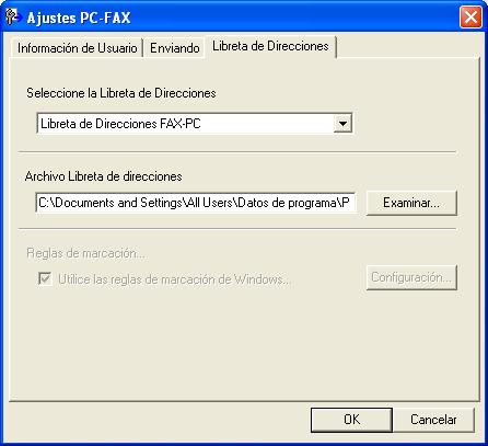 Software de envío PC-FAX de Brother (Para FAX-2940) Libreta de direcciones 5 Si se ha instalado el software Outlook o Outlook Express en el PC, en la lista desplegable Seleccione la Libreta de