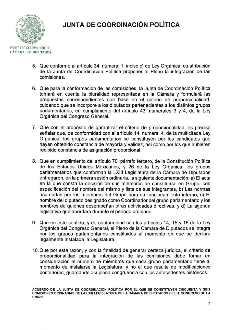 SlDUi JUNTA DE COORDINACION POLITICA POOER LEGISLATIVO FEDERAL CÁMARA I)E DIPUTADOS 5.