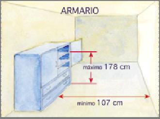 Dimensións Altura do estante superior. O estante máis alto do armario debería estar como máximo a 178 cm do chan, para facilitar o alcance do usuario. Caixóns.