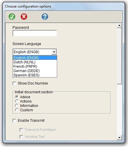 La ventana Options contiene la lista desplegable Screen Language (Idioma de Pantalla). Haga clic en la flecha para ver la lista y seleccione el idioma que prefiera.