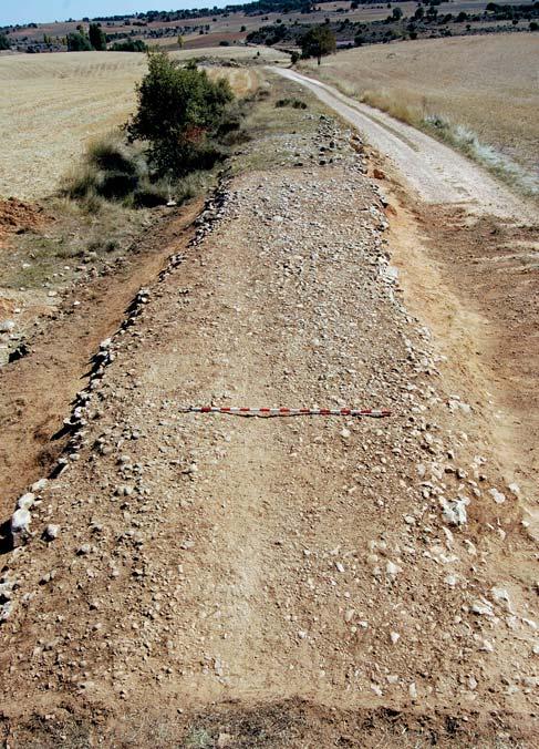 viae tratamiento arqueológico de las vías romanas UE 042-, constituida por una capa de composición arcillo-arenosa, estructura compacta y homogénea, que contiene gran cantidad de gravas silíceas