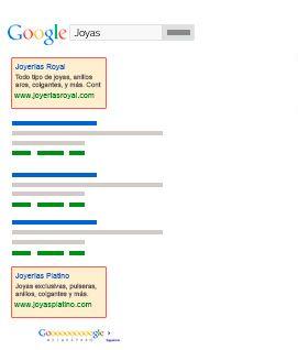 Google muestra las páginas web que contienen información sobre joyas.