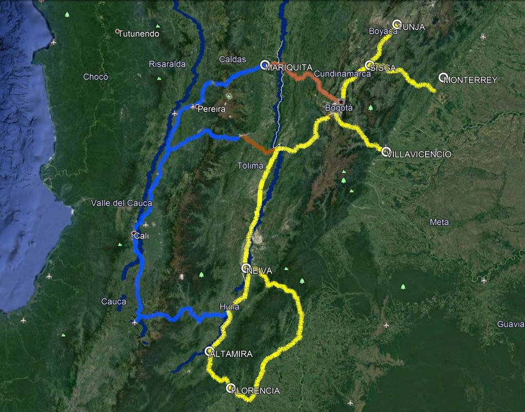 Cruces existentes Cordillera Central y