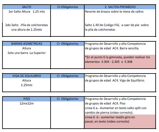 6 CATEGORIA JUVENIL NOVATAS: AC-4 13-14 AÑOS. Evaluación según programa de desarrollo y Alta Competencia de Grupos de Edad.