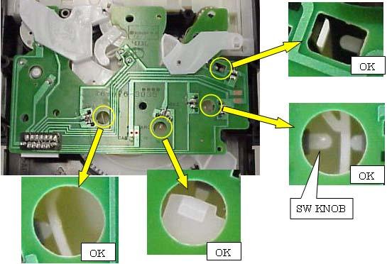6.2 Posicionamiento de los switches y los orificios del engrane principal Coloque la tarjeta SW evitando dañar el switch presionando el actuador del SW