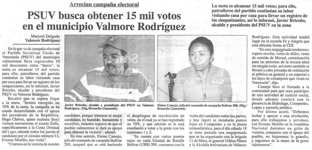 PSUV busca obtener 15 mil votos en el municipio Valmore