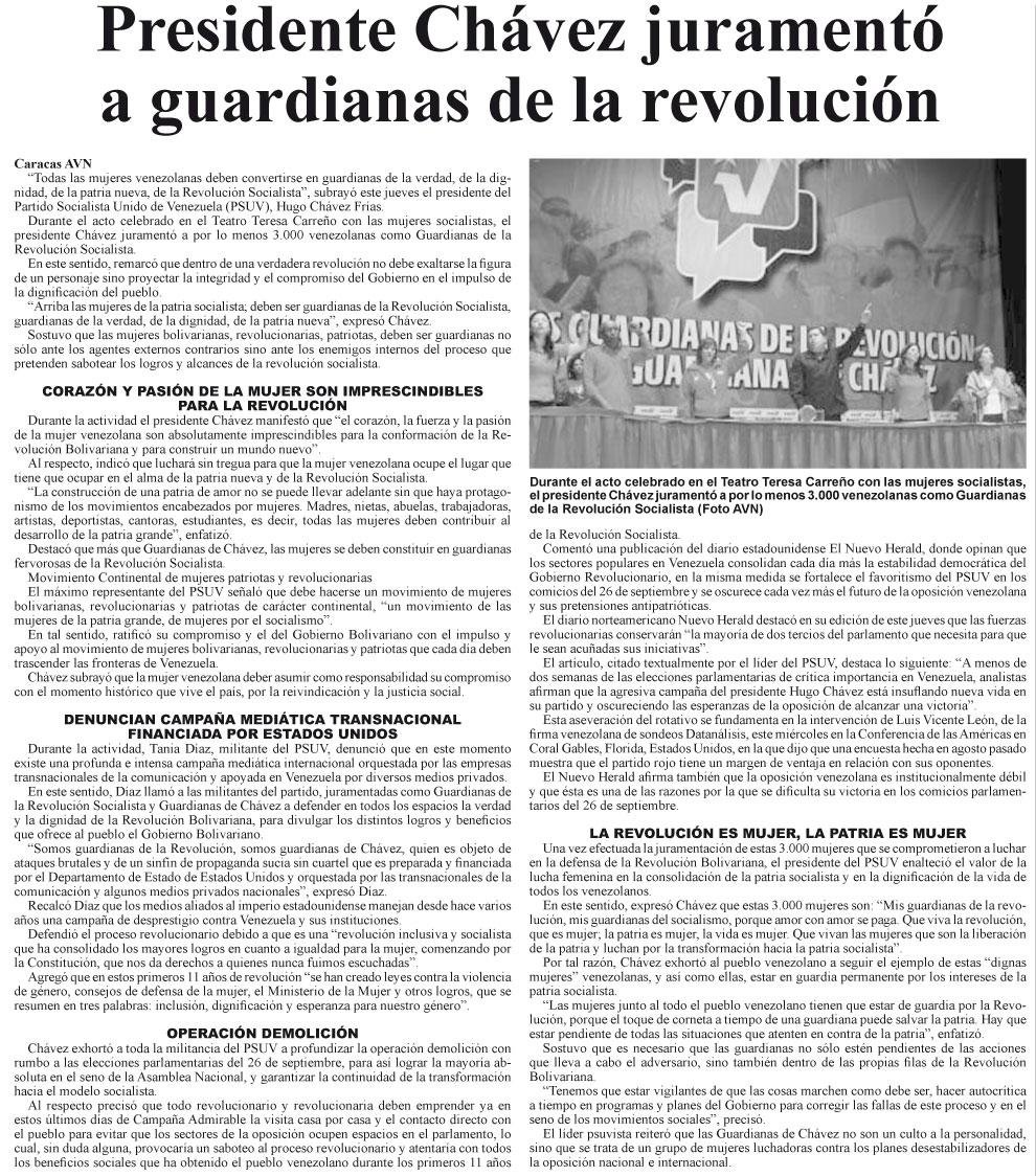 Presidente Chávez juramentó a guardianas de la revolución