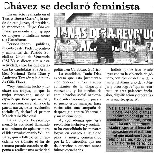 Chávez se declaró feminista Diario Hoy