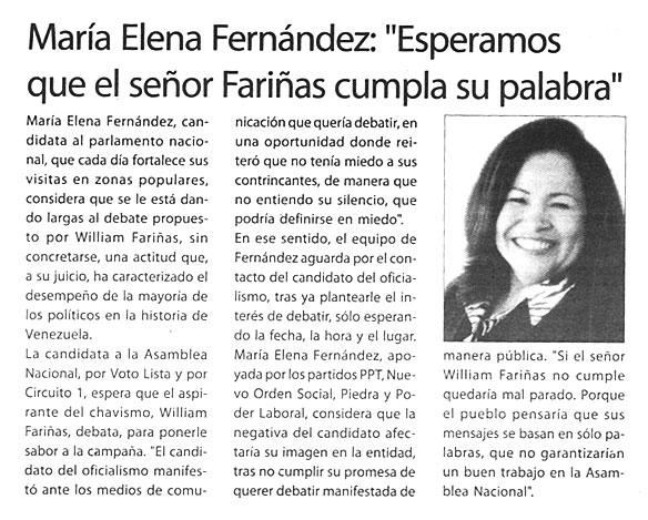María Elena Fernández: "Esperamos que el señor Fariñas