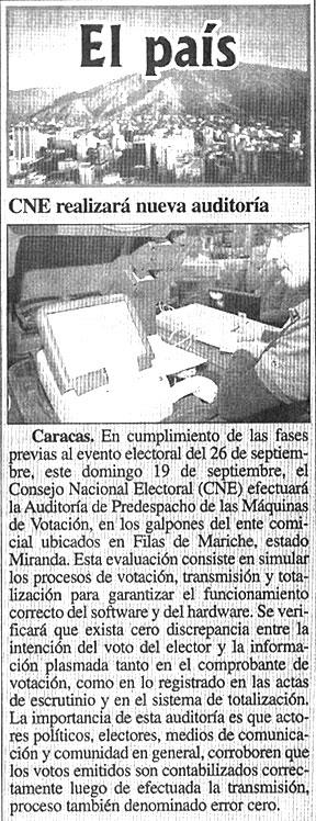 El País / CNE realizará nueva auditoría Nueva