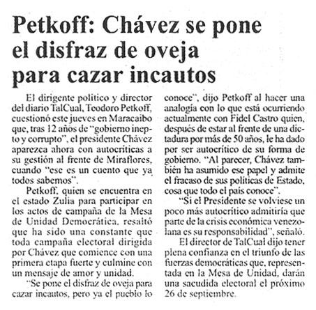 Petkoff: Chávez se pone el disfraz de oveja para