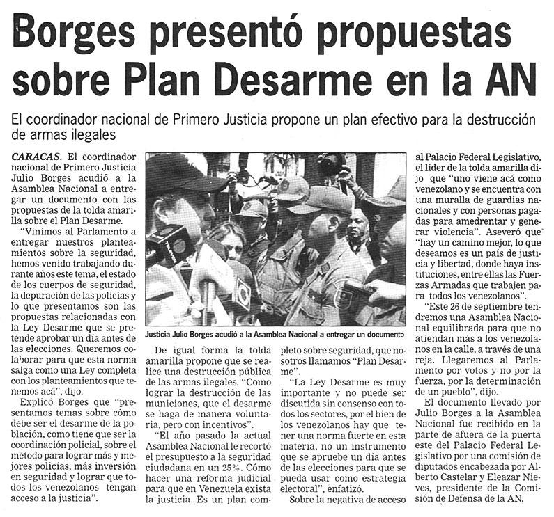 Borges presentó propuestas sobre Plan Desarme en la
