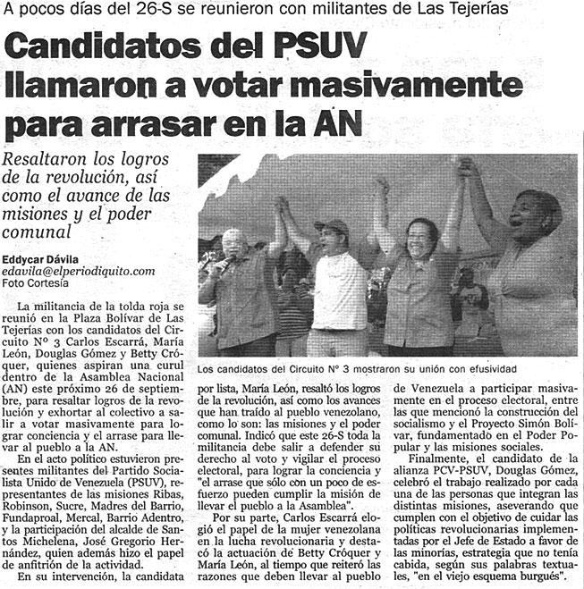 Candidatos del PSUV llamaron a votar masivamente para arrasar en la