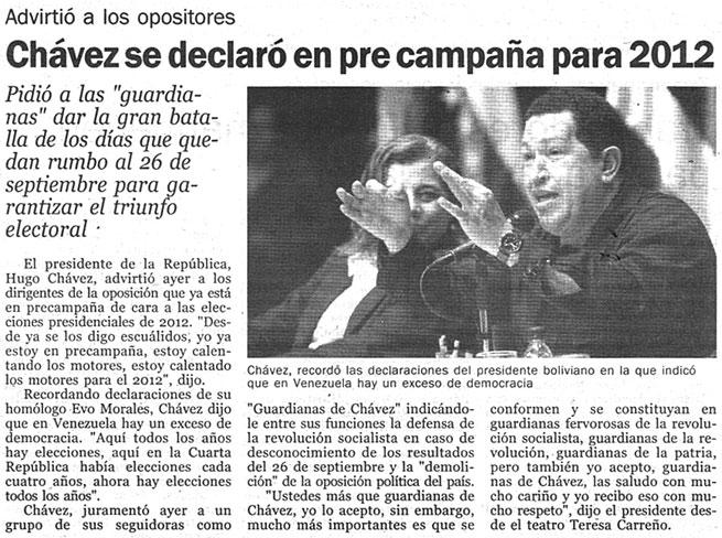 Chávez se declaró en pre campaña para 2012 El