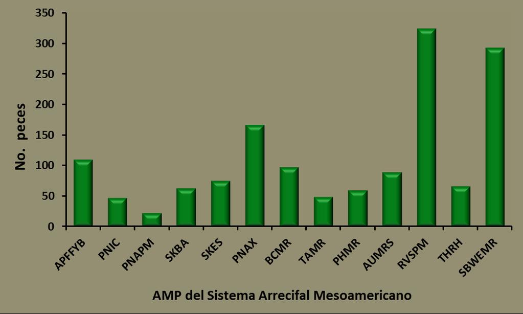 26 Figura 14. Abundancia total de peces (larvas, postlarvas y juveniles) por AMP para los cinco ejercicios de conectividad.
