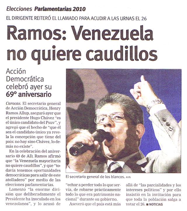Elecciones Parlamentarias 2010 / Ramos: Venezuela no