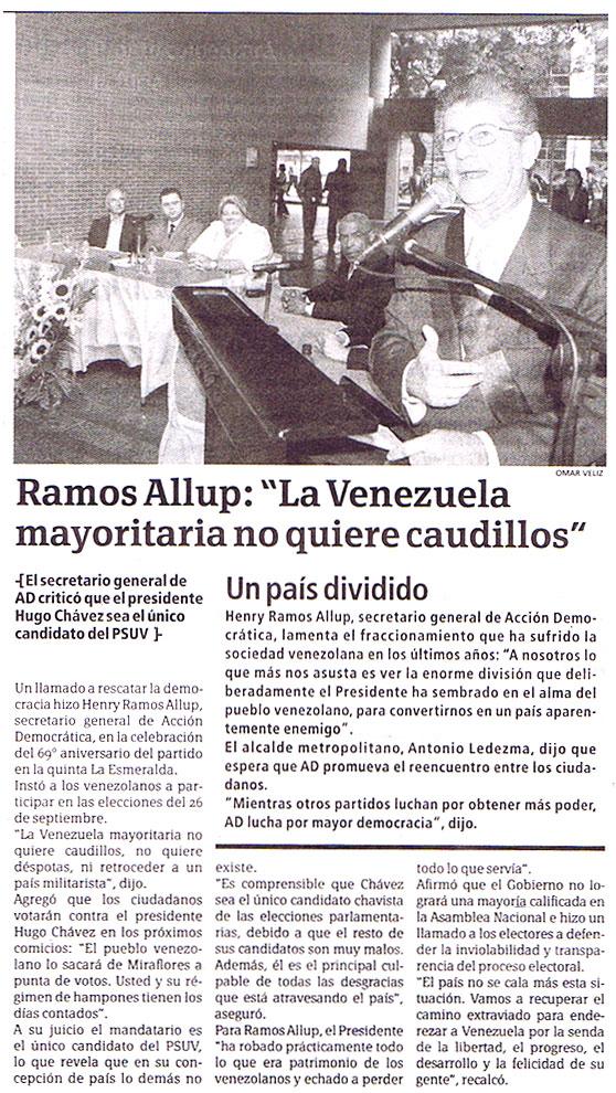 Ramos Allup: "La Venezuela mayoritaria no quiere